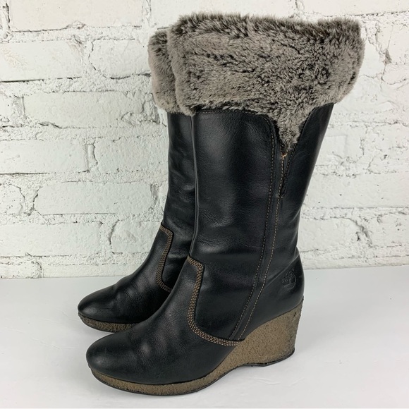 Timberland Monogram Tall Slip In Fur Top Wedge Boots 8.5 - Picture 4 of 13